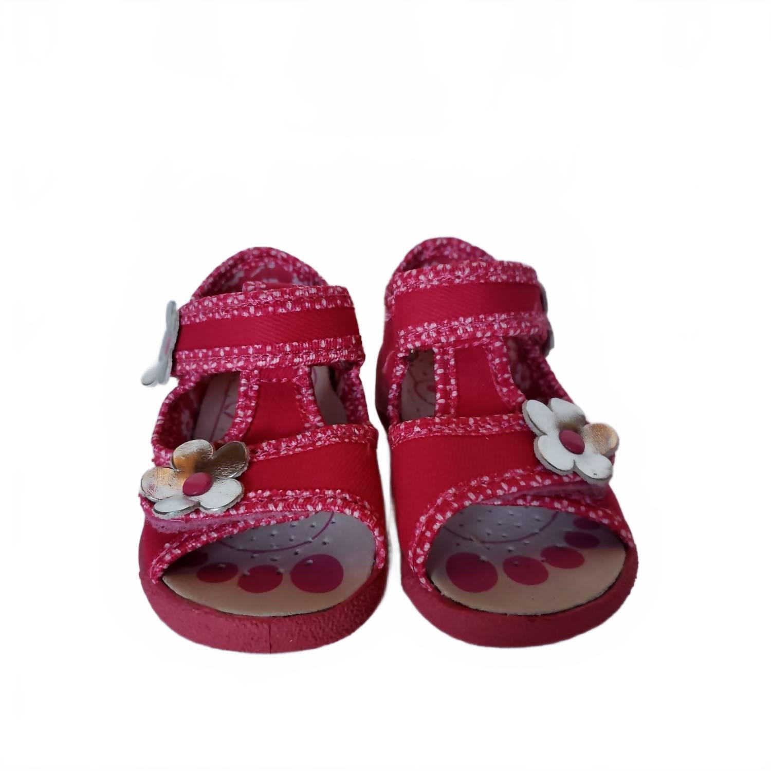 New Renbut Shoes Girl's T-Strap Double Velcro Strap Sandal In Red